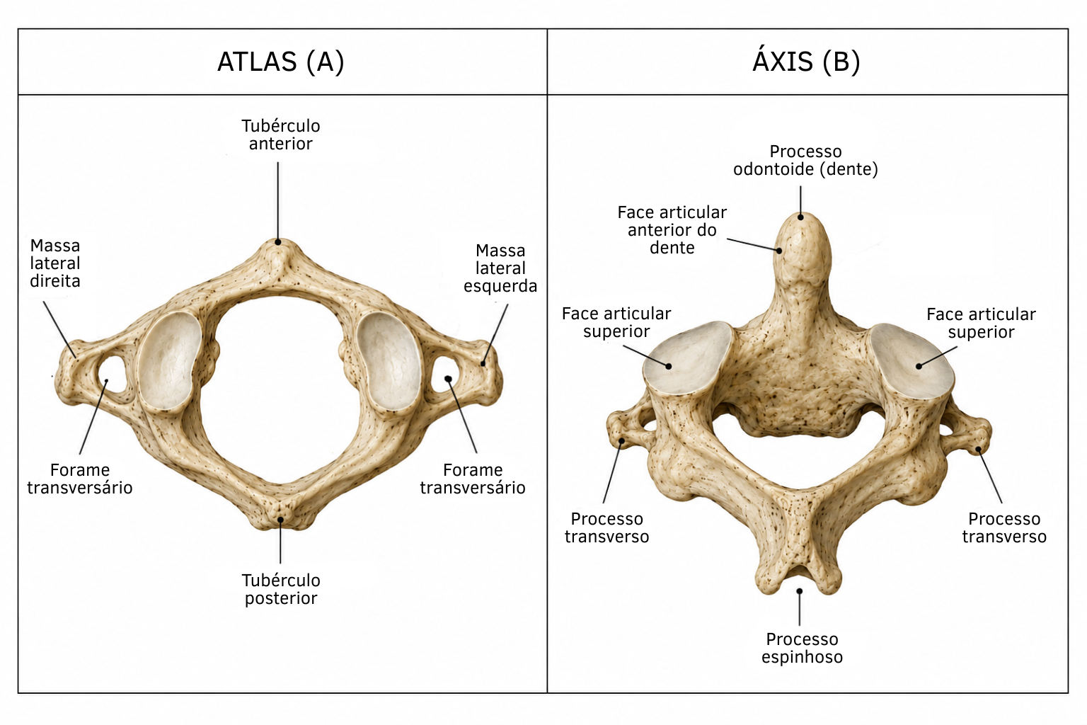 Atlas e áxis em vista superior