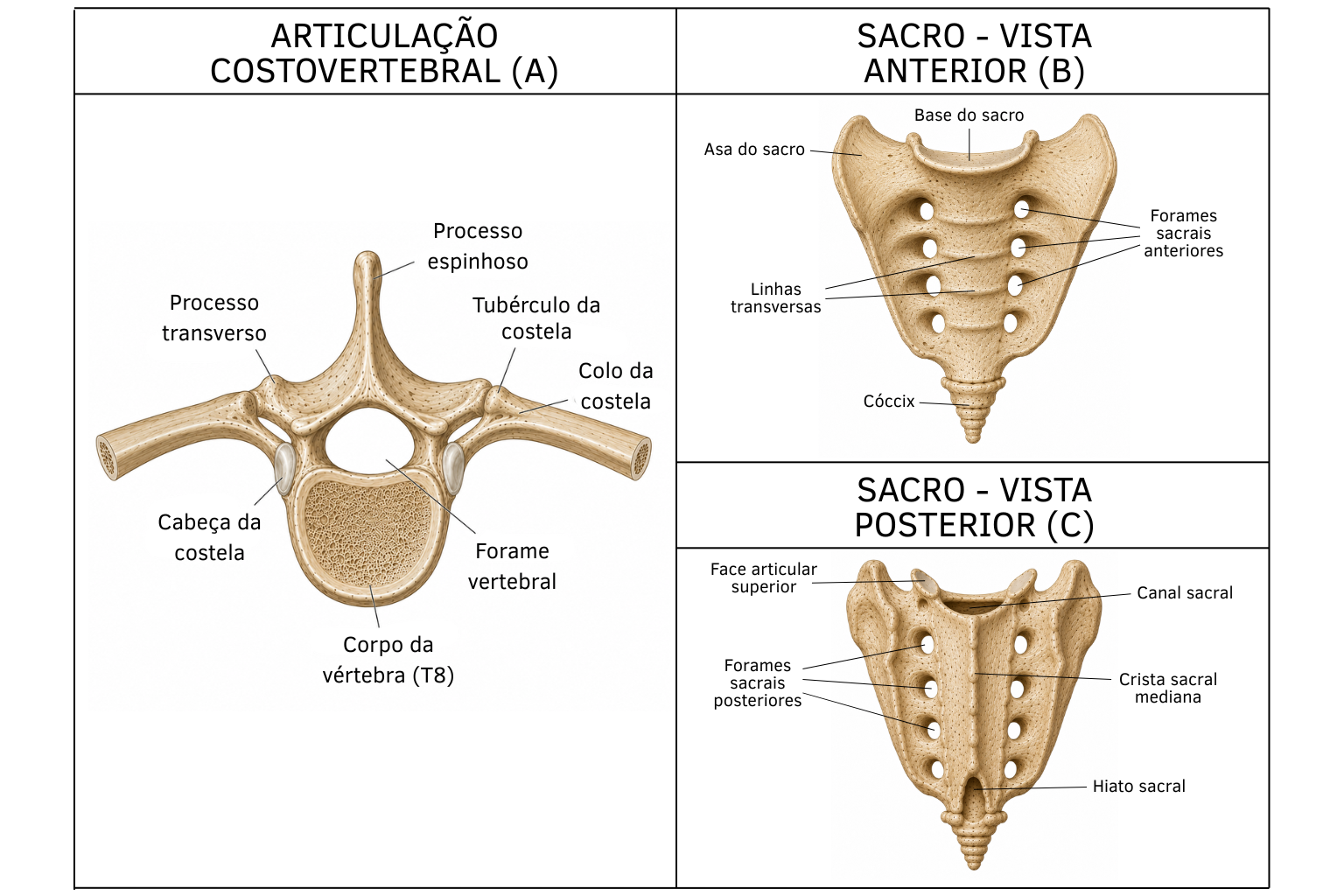 Articulação costovertebral e anatomia do sacro