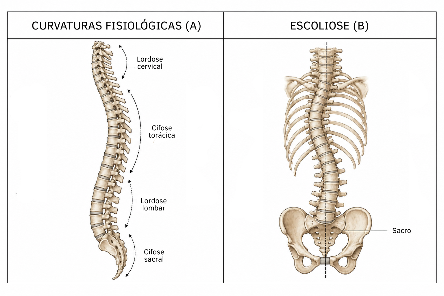 Curvaturas fisiológicas da coluna vertebral e escoliose
